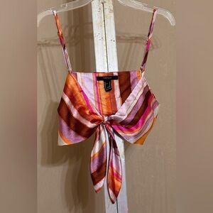 Forever 21 Striped Multicolor Tie-Front Crop Top Sz Medium